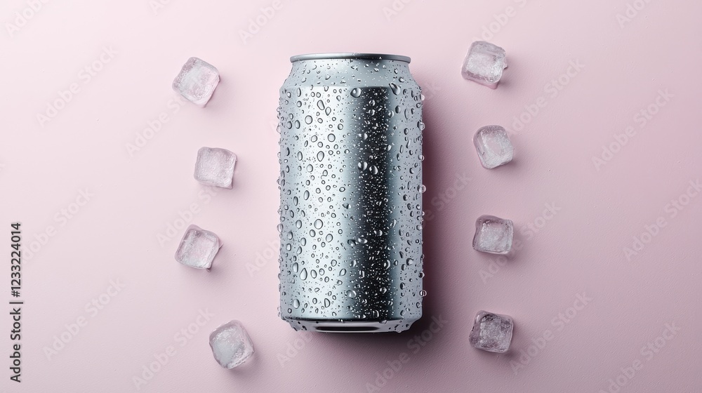 Aufkleber a can of sparkling water or soda highlighted by soft lighting against a plain white or pink backgrou