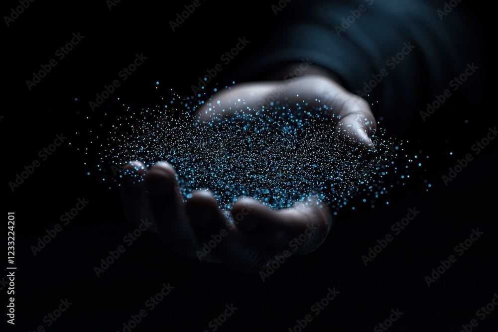 Aufkleber a hand wearing a glove is holding and manipulating a captivating display of glowing ethereal essence