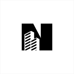 N initial building logo design vector symbol graphic