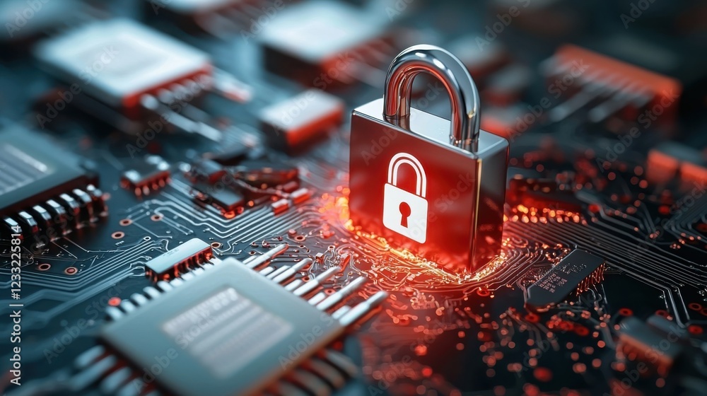 Aufkleber a high tech digital security lock depicted on a futuristic circuit board symbolizing the importance 