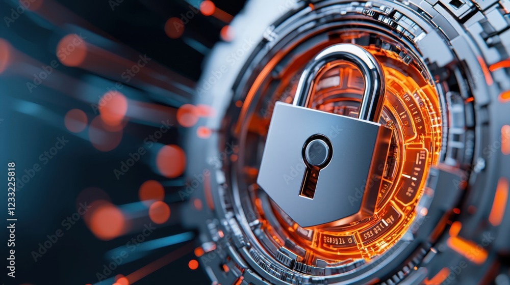Aufkleber a high tech depiction of a secure internet network with a glowing lock emblem and futuristic digital