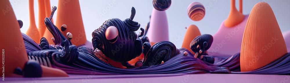 Aufkleber abstract 3d render of swirling shapes, vibrant colors, and dynamic forms. background shows a similar