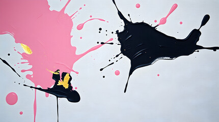 pink, black, gold Minimalist Paint Splash Background on Light Gray Canvas. Use as graphic resource or wallpaper