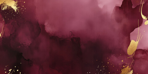 Rich burgundy watercolor background with gold accents and soft transitions.