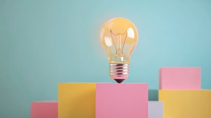 Inspiration concept light bulb idea on colorful sticky note pad