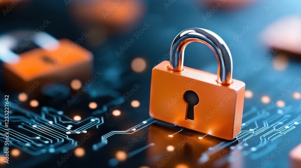 Aufkleber a dynamic design featuring a glowing padlock on a circuit board symbolizing the importance of cybers