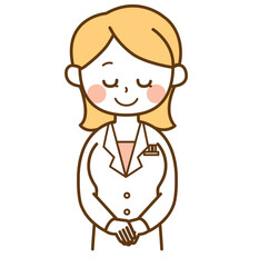 お辞儀をする白衣を着た女性
