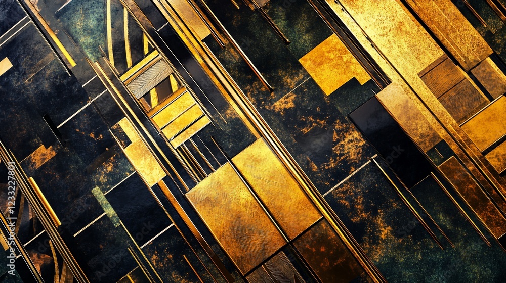 Poster abstract geometric composition with gold and dark textures for background design