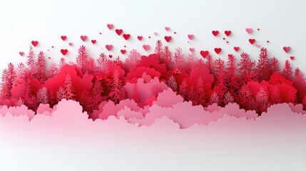 Romantic Papercut Forest Scene With Hearts
