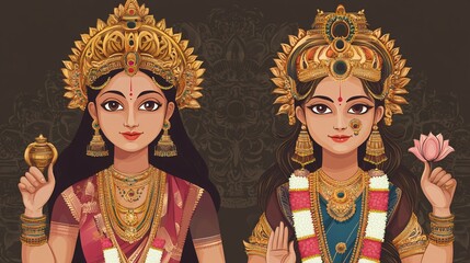 Traditional Hindu Couple Flat Vector Illustration for Cultural Designs
