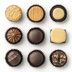 Fototapeta premium Assorted chocolates, studio shot, white background, confectionery, food photography, website use