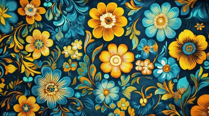 Kitsch textile. Vintage floral pattern wallpaper tapestry