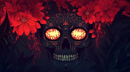 Day of the Dead Card featuring Skull and Floral Design for Halloween Occasions