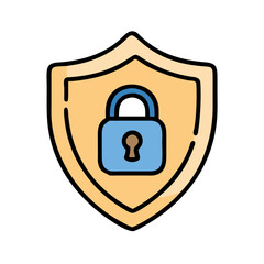 Lock shield icon with blue and beige colors representing security and protection in a reliable design