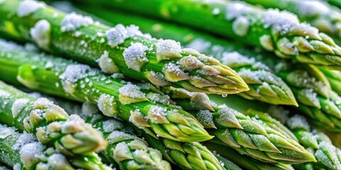 Macro Photography of Frozen Asparagus - Captivating Detail of Frosted Green Stalks, Nature&acirc;&euro;&trade;s Delicacy, Healthy Vegetable, Gourmet Cuisine, Freshness Preserved, Culinary Art, Organic Produce