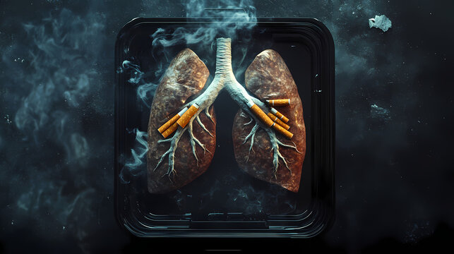 Smoked Lungs: a powerful visual reminder of the effects of smoking, depicting a pair of lungs with cigarettes embedded, emitting smoke. It's a stark portrayal of the damage inflicted by tobacco.