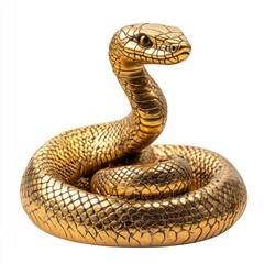 Fototapeta premium Gold Snake Statue in Coiled Position with Engraved Details