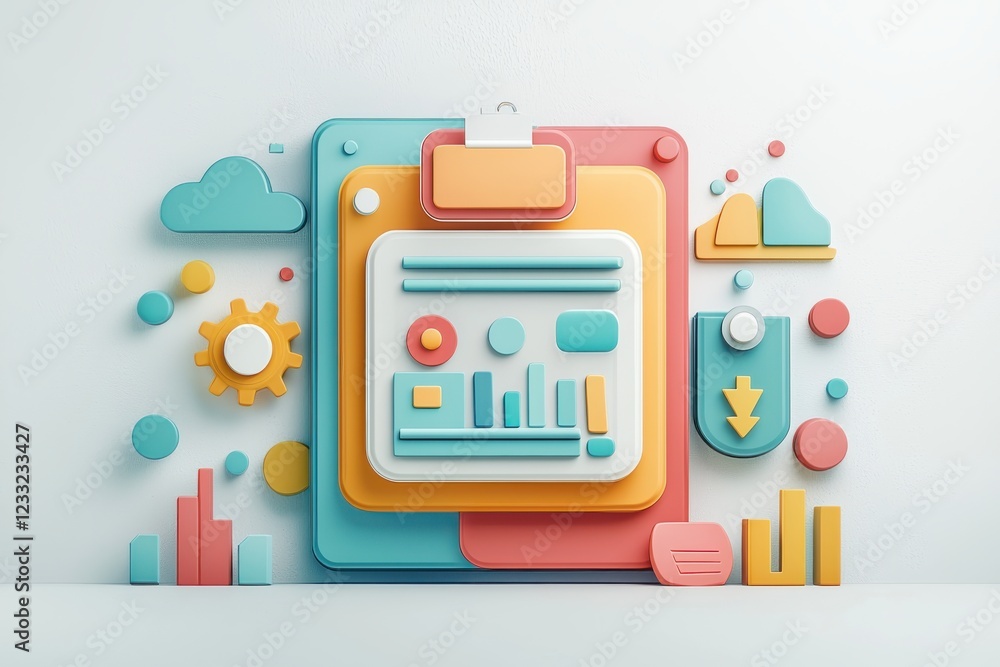 Poster colorful minimalist graphical icon representing data analysis financial reporting and business manag