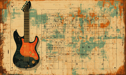 A chord diagram on a corkboard, featuring a retro UI illustration for a unique look
