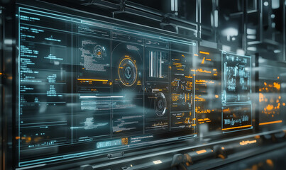 Fototapeta premium A workflow optimization displayed on a factory HUD, focusing on production efficiency