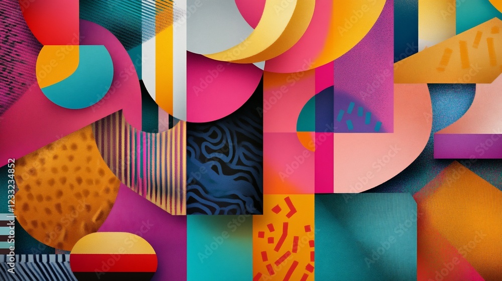 Poster abstract geometric shapes collage with a vibrant color palette creating a modern design