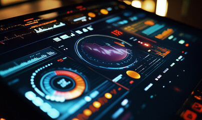 Obraz premium A market analysis displayed on a multi-touch interface, responding to real-time business insights