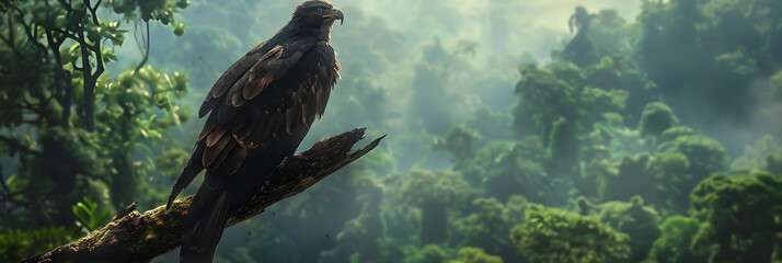 Fototapeta premium Predatory bird perched on a tree branch in a tranquil wilderness