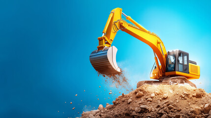 Excavator digging at a construction site in daylight