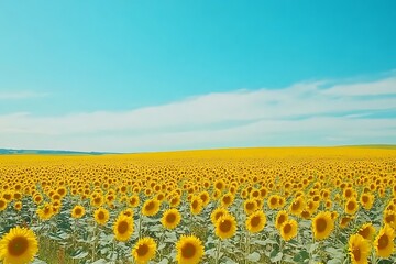 Vast Sunflower Field Under a Vivid Sky