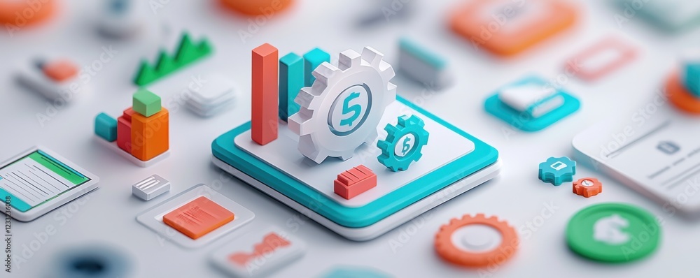 Poster clean and minimalist financial data visualization icon featuring geometric graphs charts and diagram
