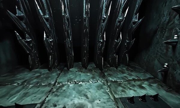 Dark and Eerie Dungeon Room with Sharp Spikes on the Ground with ai generated.