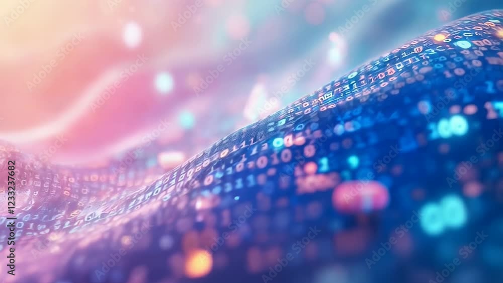 Aufkleber digital wave: abstract rendering of a vibrant, colorful data wave, shimmering with glowing particles