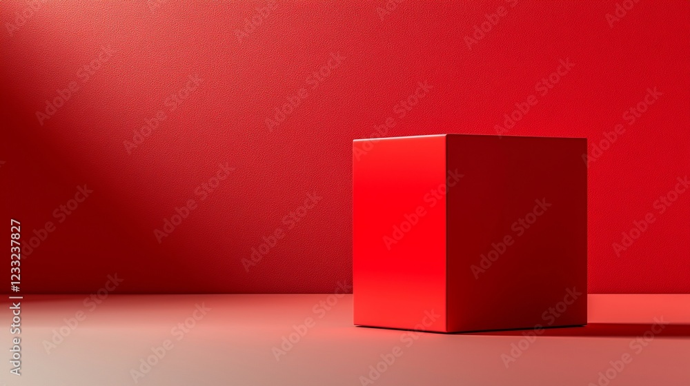 Poster red cube against red textured wall background
