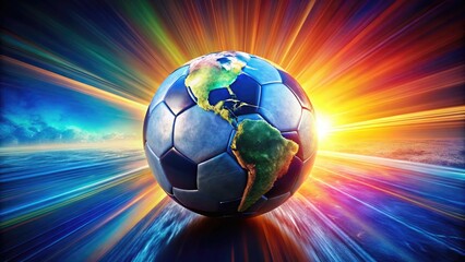 Obraz premium Soccer Ball Earth Concept with Rotating Animation, Flashing Lights, and Vibrant Colors for Dynamic Visuals