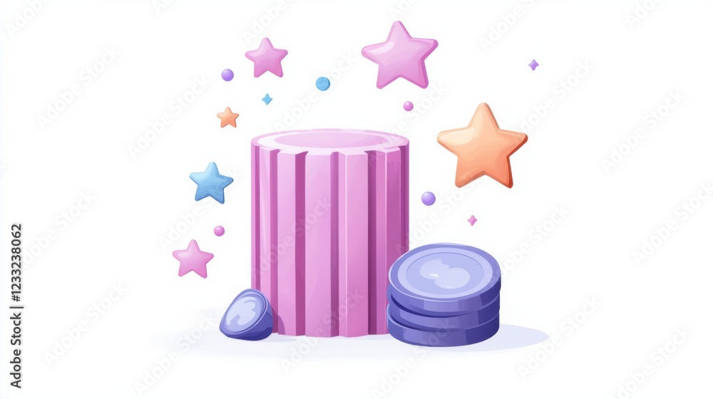 Poster colorful geometric icon design with pastel shapes and stars for financial automation data analysis a