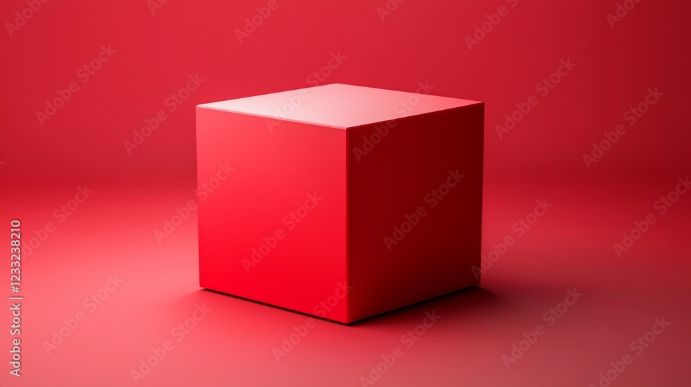 Poster a red cube sits on a red surface