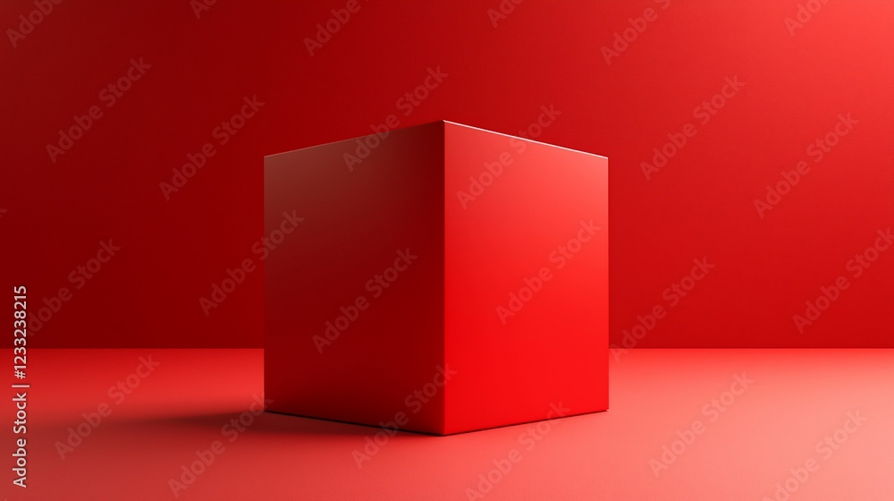 Poster red cube in a red room minimalist scene
