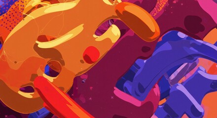 Abstract Fluid Shapes: A dynamic composition of vibrant, abstract shapes, swirling together to create a colorful display of form and movement