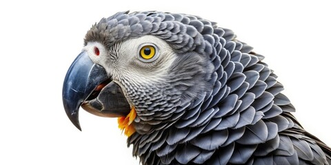 Obraz premium Stunning Afghan Grey Parrot Isolated on White Background Capturing Vibrant Colors and Unique Features in Candid Photography for Nature and Bird Lovers