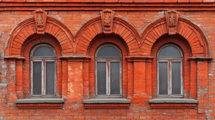 Architectural Detail of Historic Red Brick Windows with Arches