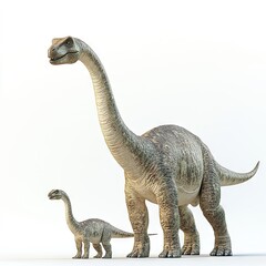 Adult and baby sauropods, prehistoric animals, white background, educational illustration