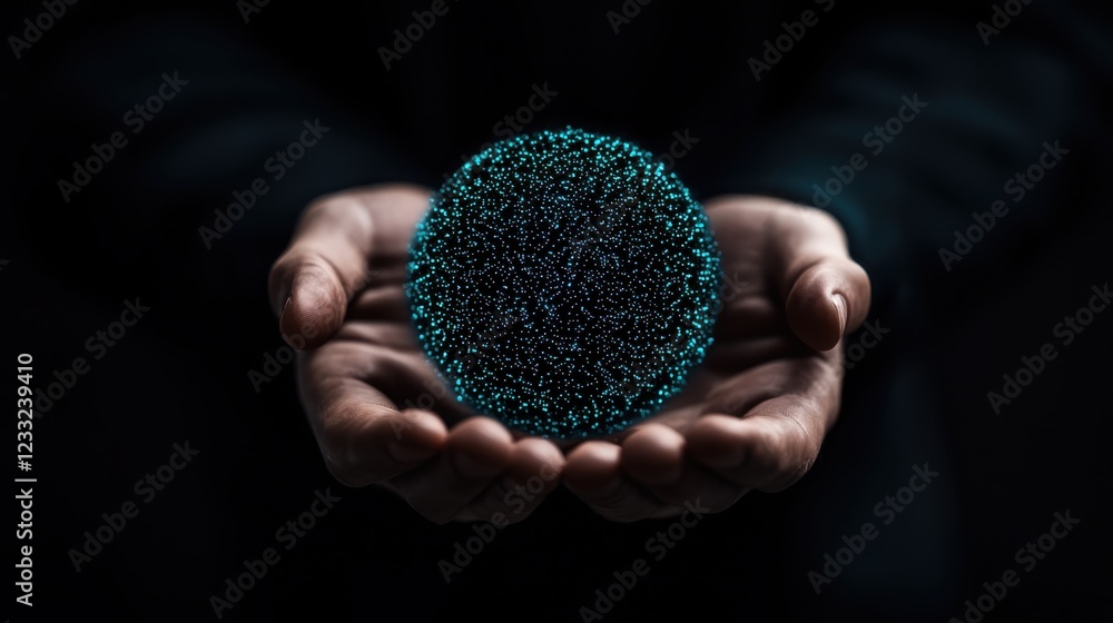 Poster captivating glowing sphere in hands futuristic abstract digital art showcasing a luminous otherworld