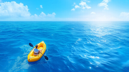 Fototapeta premium Kayaker exploring vibrant ocean waters under clear skies