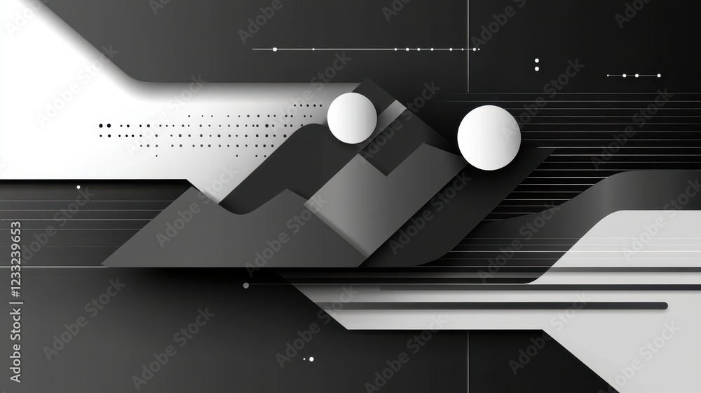 Poster abstract grayscale geometric shapes overlap creating a dynamic design. ideal for tech, business, or 