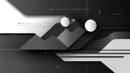 Abstract grayscale geometric shapes overlap creating a dynamic design. Ideal for tech, business, or modern presentations needing a clean, sophisticated look.