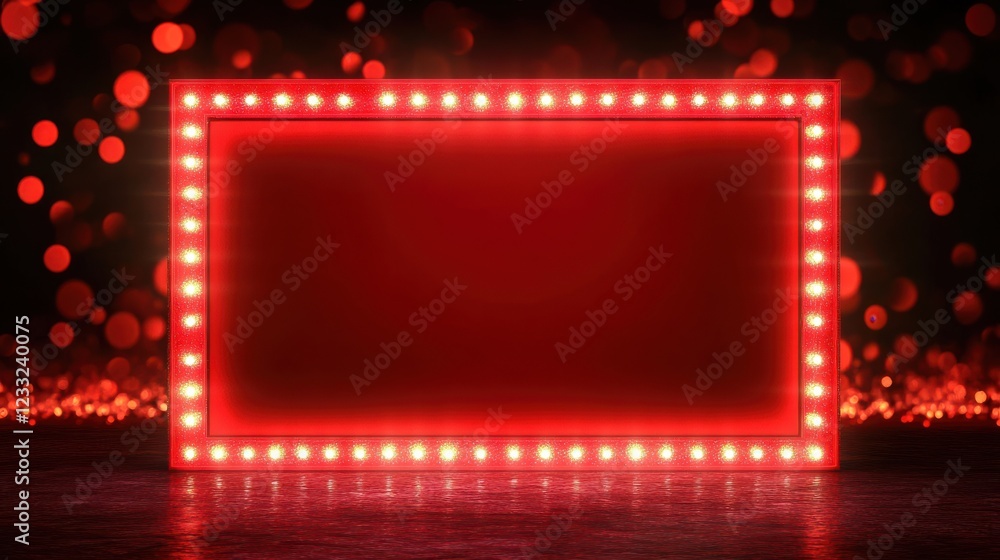 Poster bright red frame with lights on dark background for event display
