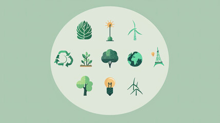 Eco-Friendly Icon Set in Circular Frame