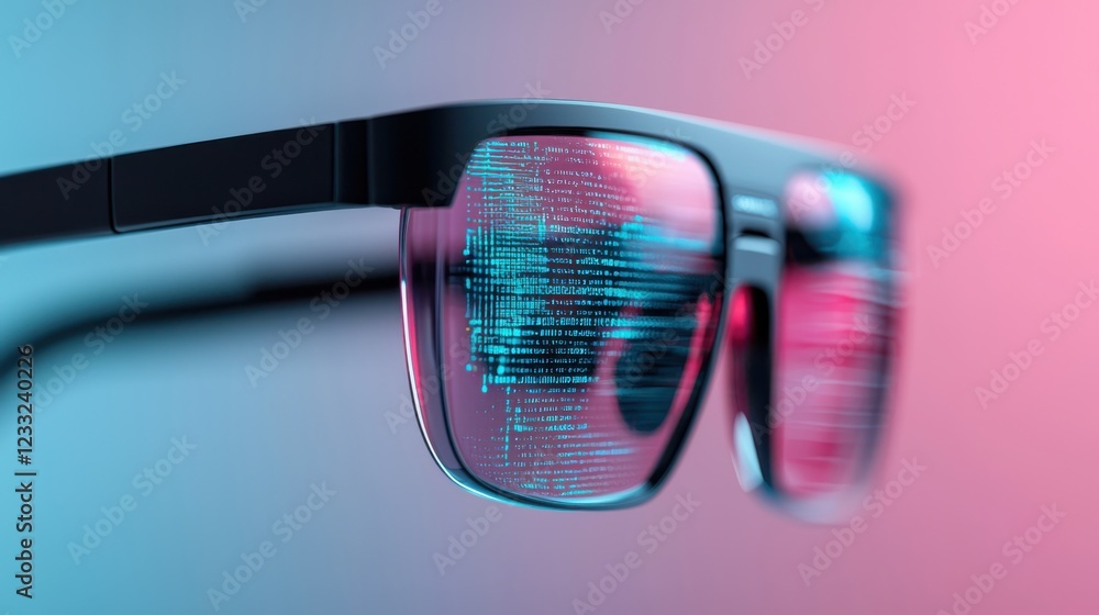 Aufkleber close up view of futuristic smart glasses with holographic display technology in an abstract digital