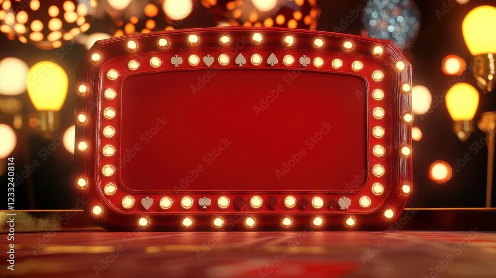 Poster bright empty signboard with retro lights and colorful background