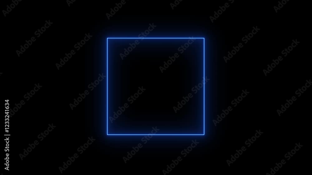 Poster glowing neon light. square frame royal blue color animation neon light on black background. abstract